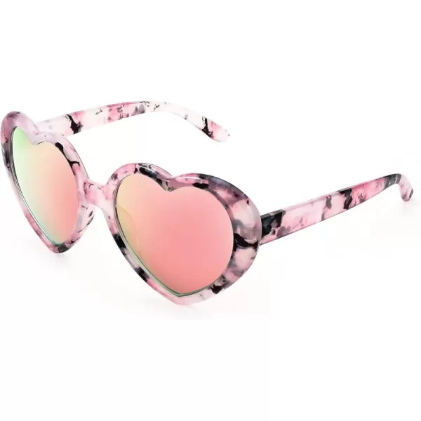 FEISEDY Polarized Heart Shaped Sunglasses Oversized Vintage Fashion Love Eyeglasses for Women UV400 B2337Floral Frame  Mirror Pink Lens