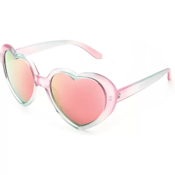 FEISEDY Polarized Heart Shaped Sunglasses Oversized Vintage Fashion Love Eyeglasses for Women UV400 B2337Pinkgreen Frame  Mirror Pink Lens