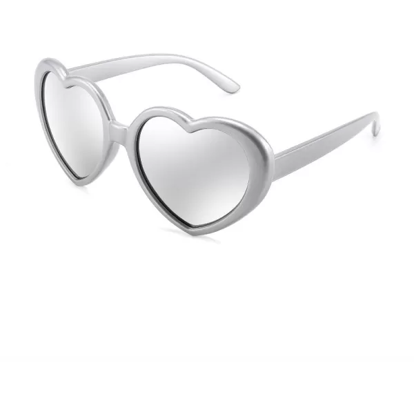 FEISEDY Polarized Heart Shaped Sunglasses Oversized Vintage Fashion Love Eyeglasses for Women UV400 B2337Silver