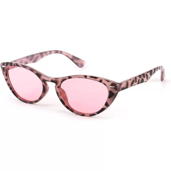 FEISEDY Retro Cat Eye Sunglasses Women Men Vintage Small Cateye UV400 Sunglasses B2617Pink Leapard
