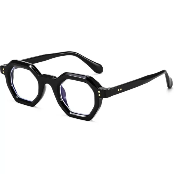 FEISEDY Retro Octagon Blue Light Glasses for Women Men Vintage Polygon Anti Glare Eyeglasses B0102Black