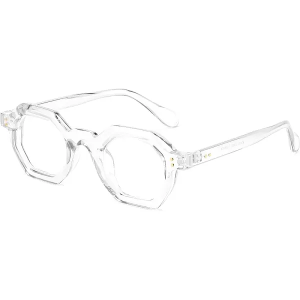FEISEDY Retro Octagon Blue Light Glasses for Women Men Vintage Polygon Anti Glare Eyeglasses B0102Clear