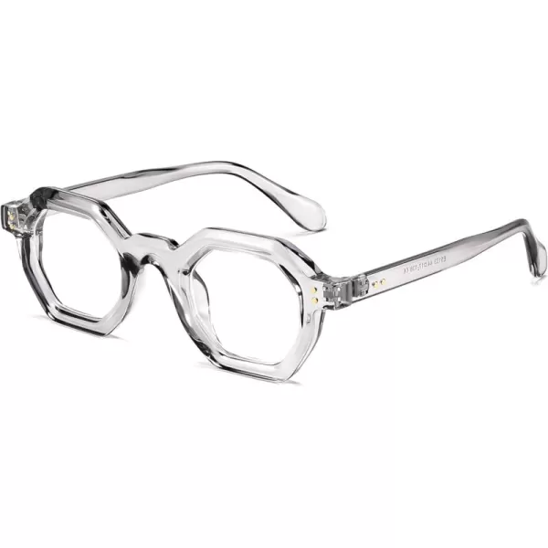 FEISEDY Retro Octagon Blue Light Glasses for Women Men Vintage Polygon Anti Glare Eyeglasses B0102Grey