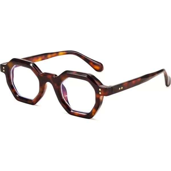 FEISEDY Retro Octagon Blue Light Glasses for Women Men Vintage Polygon Anti Glare Eyeglasses B0102Tortoise