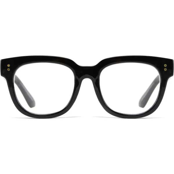 FEISEDY Retro Square Anti Blue Light Blocking Glasses Women Thick Oversized Computer Eyeglasses Double Metal Studs B2689Black Frame