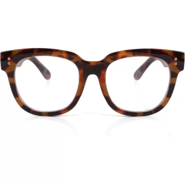 FEISEDY Retro Square Anti Blue Light Blocking Glasses Women Thick Oversized Computer Eyeglasses Double Metal Studs B2689Leopard Frame