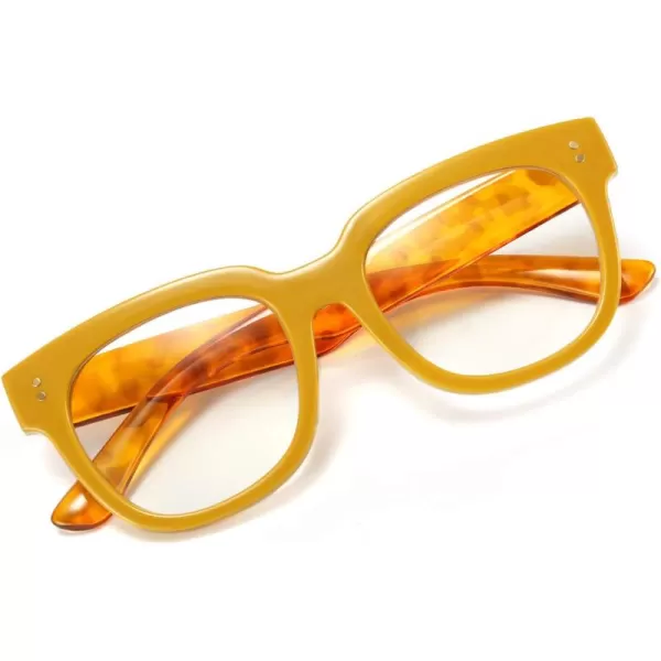 FEISEDY Retro Square Anti Blue Light Blocking Glasses Women Thick Oversized Computer Eyeglasses Double Metal Studs B2689Transparent Yellow Leopard Temple