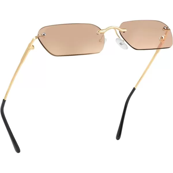 FEISEDY Rimless Sunglasses Y2K Sunglasses Retro Small Narrow Clear Eyewear Vintage Rectangle Sunglasses for Women Men B2643Champagne