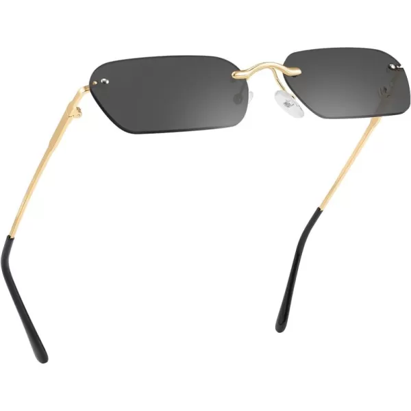 FEISEDY Rimless Sunglasses Y2K Sunglasses Retro Small Narrow Clear Eyewear Vintage Rectangle Sunglasses for Women Men B2643Grey