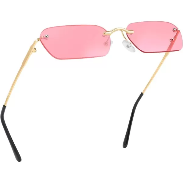 FEISEDY Rimless Sunglasses Y2K Sunglasses Retro Small Narrow Clear Eyewear Vintage Rectangle Sunglasses for Women Men B2643Pink