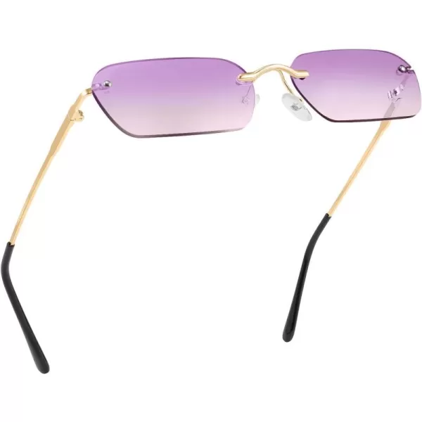 FEISEDY Rimless Sunglasses Y2K Sunglasses Retro Small Narrow Clear Eyewear Vintage Rectangle Sunglasses for Women Men B2643Purple