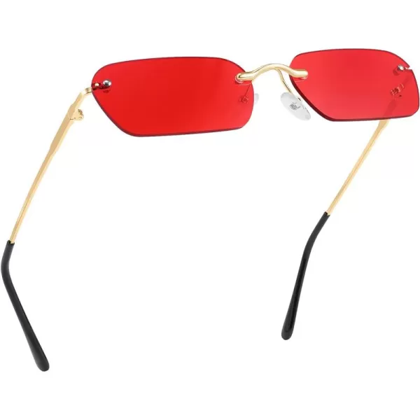 FEISEDY Rimless Sunglasses Y2K Sunglasses Retro Small Narrow Clear Eyewear Vintage Rectangle Sunglasses for Women Men B2643Red