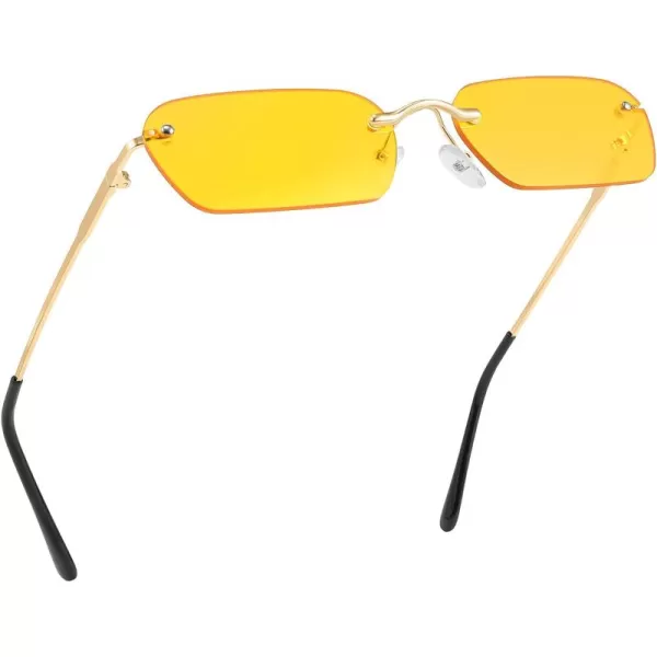 FEISEDY Rimless Sunglasses Y2K Sunglasses Retro Small Narrow Clear Eyewear Vintage Rectangle Sunglasses for Women Men B2643Yellow