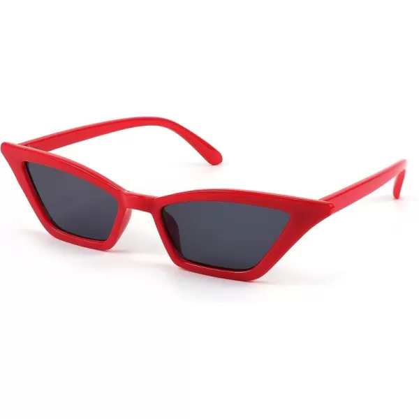 FEISEDY Small Cat Eye Sunglasses Vintage Square Shade Women Eyewear B2291Red  Grey Lens