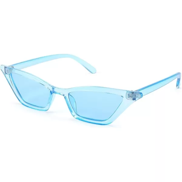 FEISEDY Small Cat Eye Sunglasses Vintage Square Shade Women Eyewear B2291Transparent Blue  Blue Lens