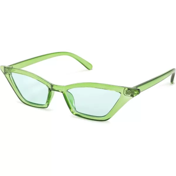 FEISEDY Small Cat Eye Sunglasses Vintage Square Shade Women Eyewear B2291Transparent Green  Green Lens