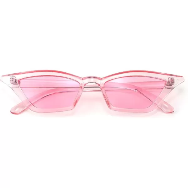 FEISEDY Small Cat Eye Sunglasses Vintage Square Shade Women Eyewear B2291Transparent Pink  Pink Lens