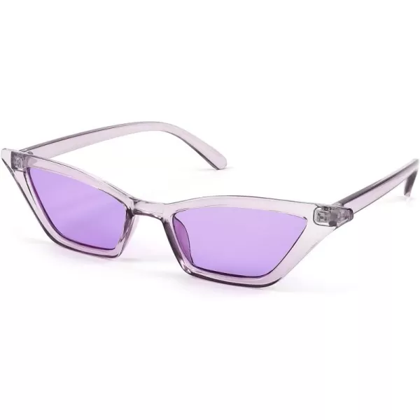 FEISEDY Small Cat Eye Sunglasses Vintage Square Shade Women Eyewear B2291Transparent Purple  Purple Lens