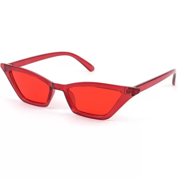 FEISEDY Small Cat Eye Sunglasses Vintage Square Shade Women Eyewear B2291Transparent Red  Red Lens