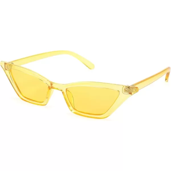 FEISEDY Small Cat Eye Sunglasses Vintage Square Shade Women Eyewear B2291Transparent Yellow  Yellow Lens