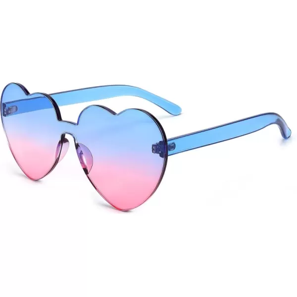 FEISEDY Thick Heart Sunglasses Rimless Heart Shaped Sun Glasses Women Fashion Love Glasses B2419BluePink