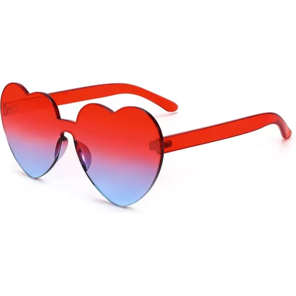FEISEDY Thick Heart Sunglasses Rimless Heart Shaped Sun Glasses Women Fashion Love Glasses B2419RedBlue