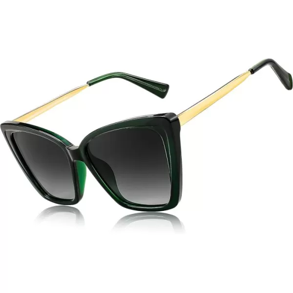 FEISEDY Trendy Polarized Women Sunglasses Retro Womens Square Cat Eye Sun Glasses B4134Dark Green