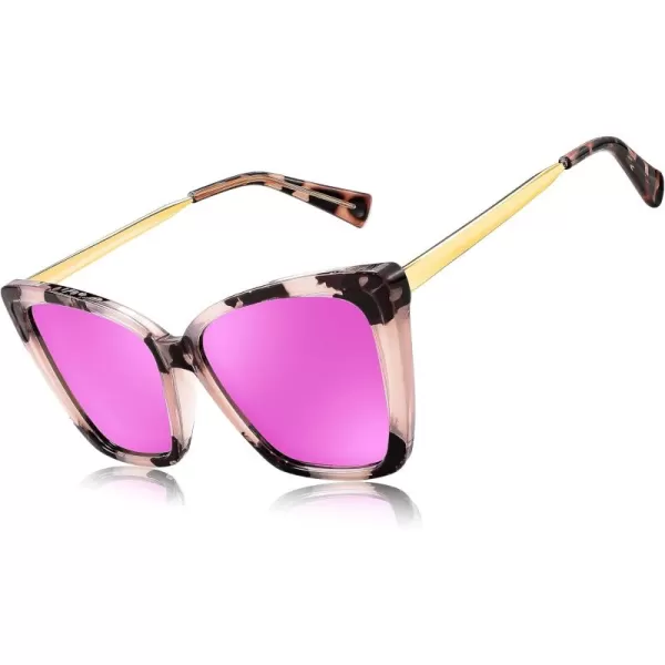 FEISEDY Trendy Polarized Women Sunglasses Retro Womens Square Cat Eye Sun Glasses B4134Marble FramePurple Pink Mirror