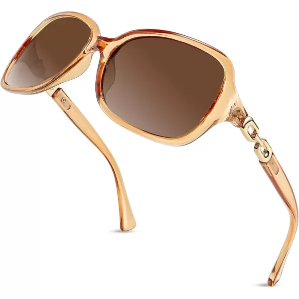 FEISEDY Vintage Square Polarized Sunglasses for Women UV400 Travel Driving Fashion Arcuate Sunglasses B2526Champagne Frame