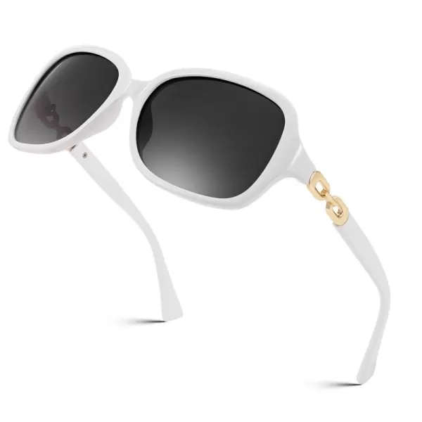 FEISEDY Vintage Square Polarized Sunglasses for Women UV400 Travel Driving Fashion Arcuate Sunglasses B2526White Frame  Grey Lens