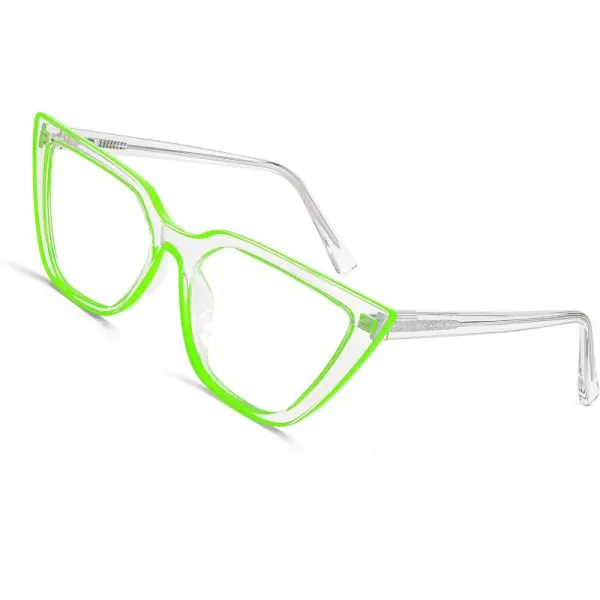 FEISEDY Women Cat Eye Blue Light Blocking Glasse Frame Fake Nerd Clear Square Computer Eyewear Anti Eyestrain B2353Fluorescent Green