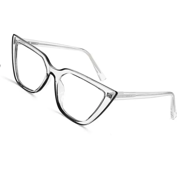 FEISEDY Women Cat Eye Blue Light Blocking Glasse Frame Fake Nerd Clear Square Computer Eyewear Anti Eyestrain B2353Transparent Black