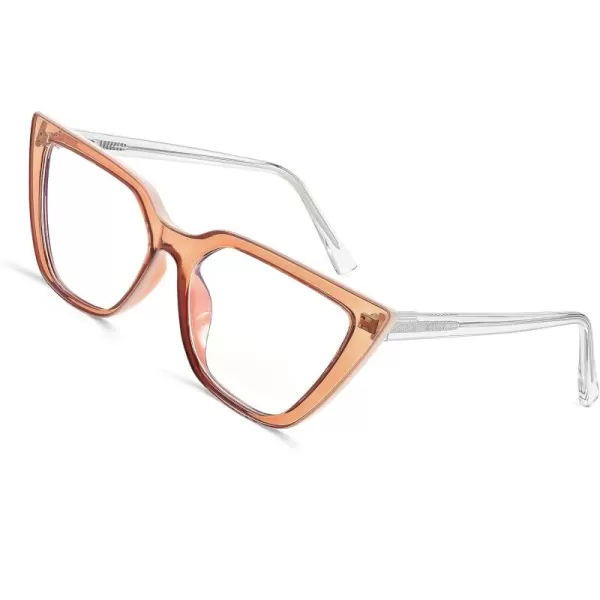 FEISEDY Women Cat Eye Blue Light Blocking Glasse Frame Fake Nerd Clear Square Computer Eyewear Anti Eyestrain B2353Transparent Tea
