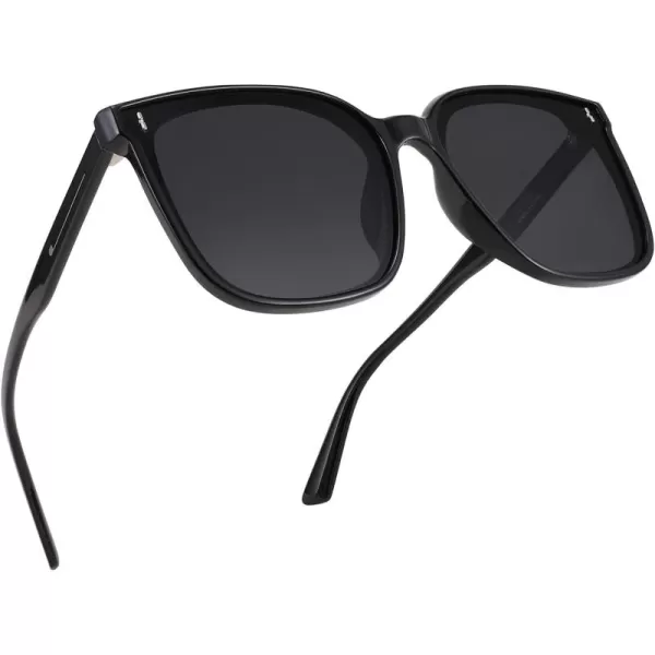 FEISEDY Women Oversized Vintage Polarized Sunglasses Square Cute Trendy Classic Simple Men B2758001 Black Frame  Grey Lens
