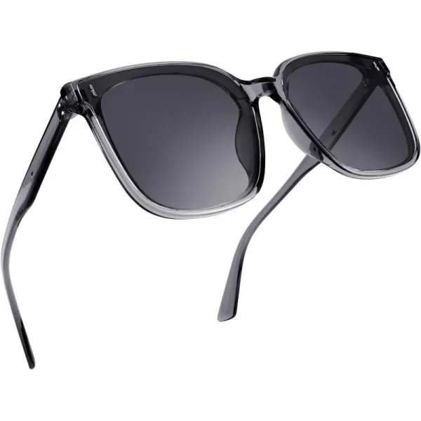 FEISEDY Women Oversized Vintage Polarized Sunglasses Square Cute Trendy Classic Simple Men B2758002 Transparent Grey Frame  Grey Lens
