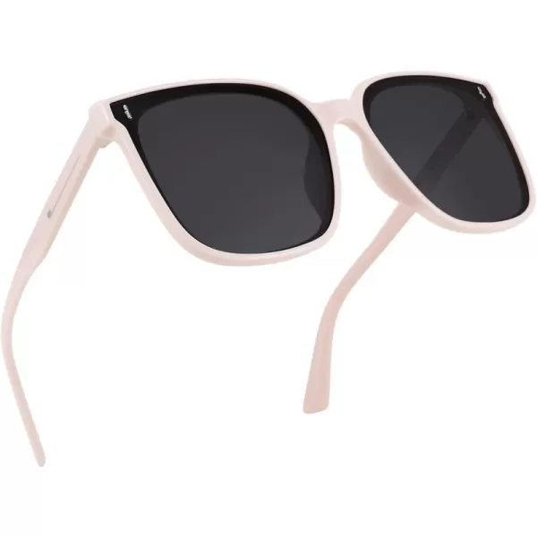 FEISEDY Women Oversized Vintage Polarized Sunglasses Square Cute Trendy Classic Simple Men B2758005 Creamywhite Frame  Grey Lens