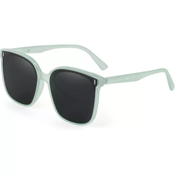 FEISEDY Women Oversized Vintage Polarized Sunglasses Square Cute Trendy Classic Simple Men B2758009 Transparent Green Frame  Grey Lens