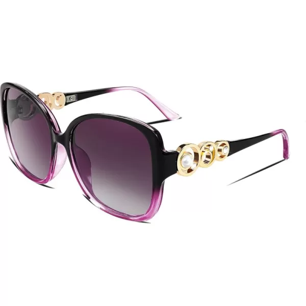 FEISEDY Womens Fashion Sunglasses Oversized Square Frame with Pearl Sparkling Polarized UV Protection B2821Charm Purple