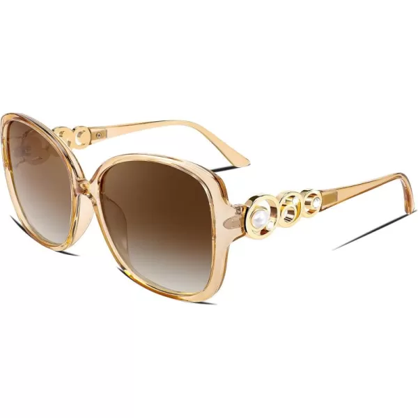 FEISEDY Womens Fashion Sunglasses Oversized Square Frame with Pearl Sparkling Polarized UV Protection B2821Elegant Champagne