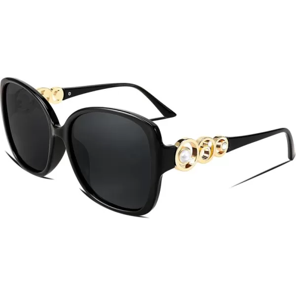 FEISEDY Womens Fashion Sunglasses Oversized Square Frame with Pearl Sparkling Polarized UV Protection B2821Mysterious Black