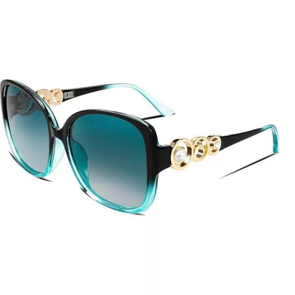 FEISEDY Womens Fashion Sunglasses Oversized Square Frame with Pearl Sparkling Polarized UV Protection B2821Quiet Green