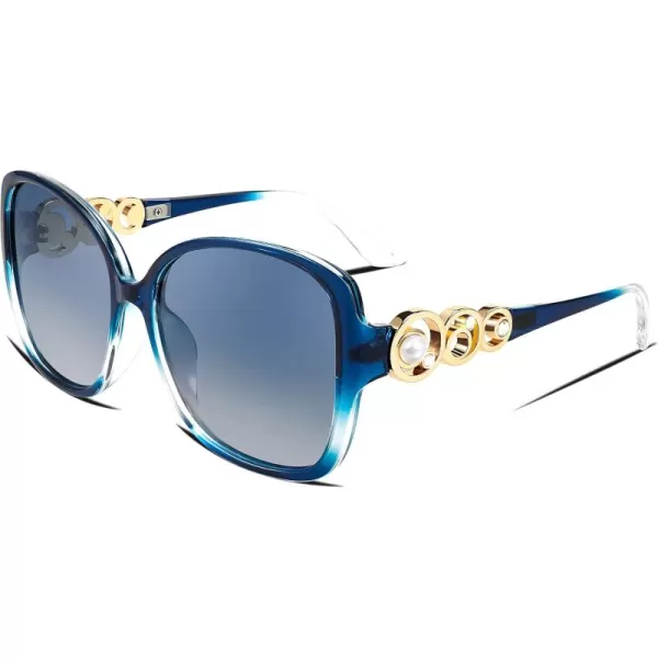 FEISEDY Womens Fashion Sunglasses Oversized Square Frame with Pearl Sparkling Polarized UV Protection B2821Starry Sky Blue