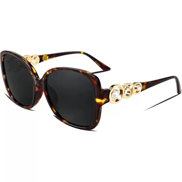 FEISEDY Womens Fashion Sunglasses Oversized Square Frame with Pearl Sparkling Polarized UV Protection B2821Wild Leopard