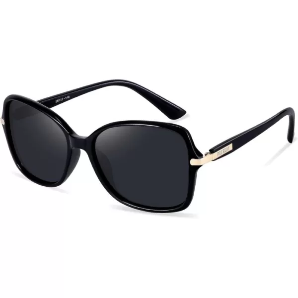 FEISEDY Womens Polarized Sunglasses Trendy Elegant Colored Frame for Ladies UV400 Protection B2760Black Frame  Grey Lens