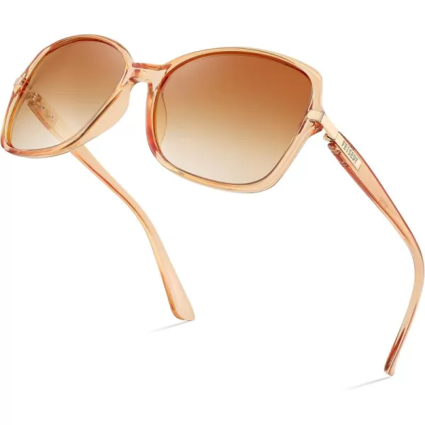 FEISEDY Womens Polarized Sunglasses Trendy Elegant Colored Frame for Ladies UV400 Protection B2760Champagne Frame  Gradual Tea Lens