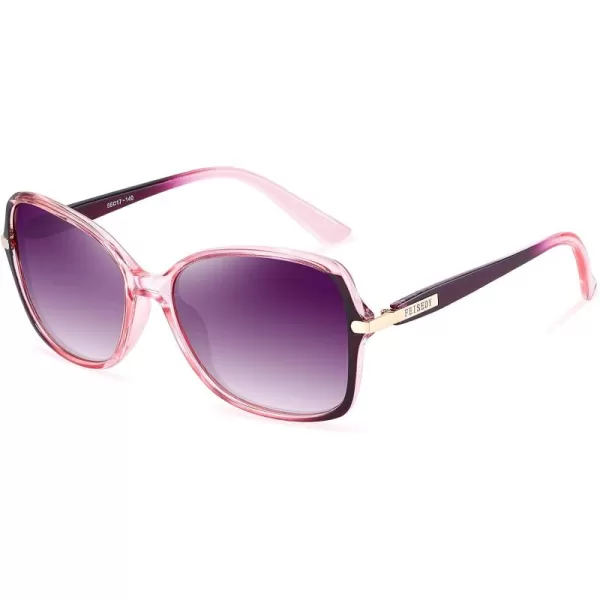 FEISEDY Womens Polarized Sunglasses Trendy Elegant Colored Frame for Ladies UV400 Protection B2760Gradual Purple Pink Frame  Gradual Purple Lens