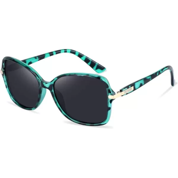 FEISEDY Womens Polarized Sunglasses Trendy Elegant Colored Frame for Ladies UV400 Protection B2760Green Leopard Frame  Grey Lens
