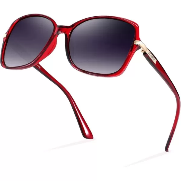 FEISEDY Womens Polarized Sunglasses Trendy Elegant Colored Frame for Ladies UV400 Protection B2760Red Wine Frame  Gradual Grey Lens