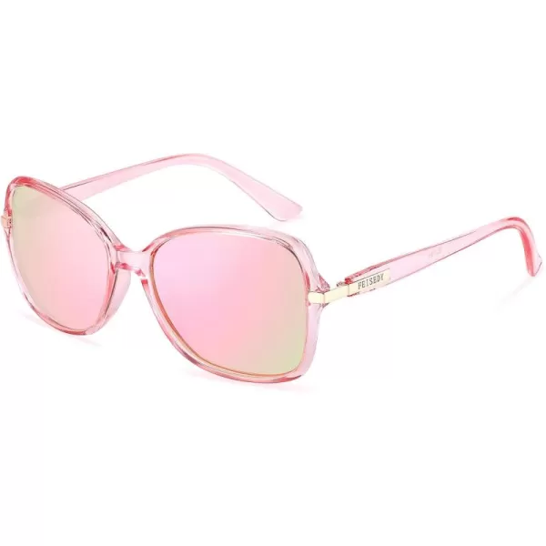 FEISEDY Womens Polarized Sunglasses Trendy Elegant Colored Frame for Ladies UV400 Protection B2760Transparent Pink Frame  Pink Mirror Lens Lens