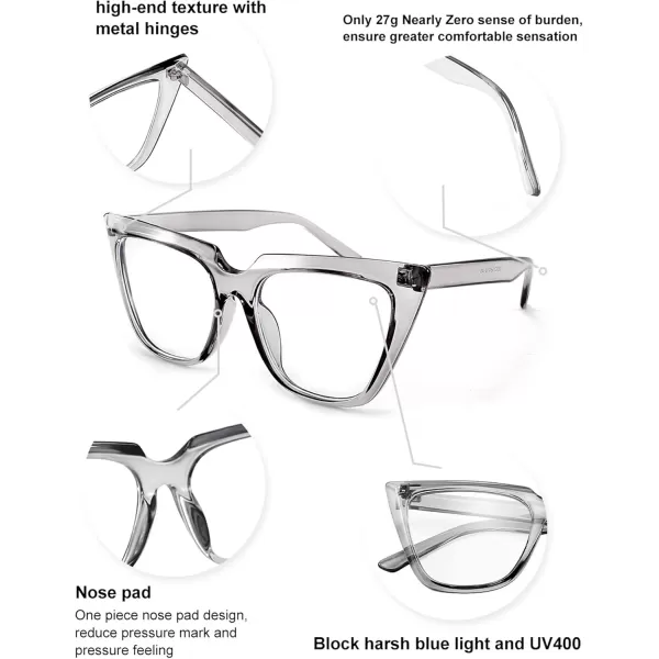 FEISEDY 2 PACK CHIC Cateye Blue Light Blocking Eyewear with Clear Lenses Large Frame Women B2619F2Blackgrey